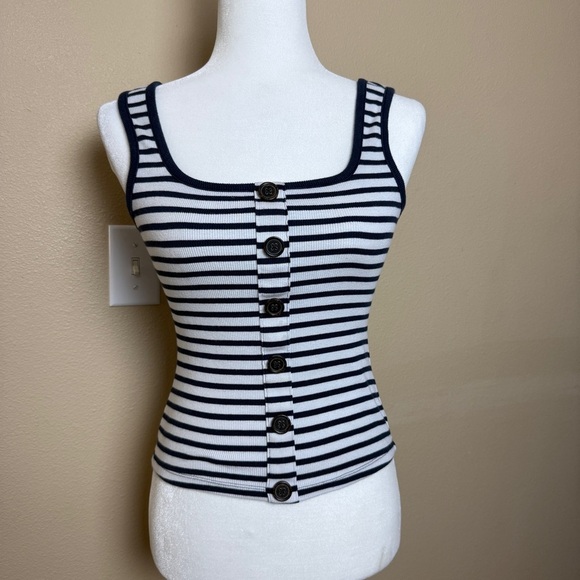 Abercrombie & Fitch Navy Stripped Top- Small - Picture 1 of 7